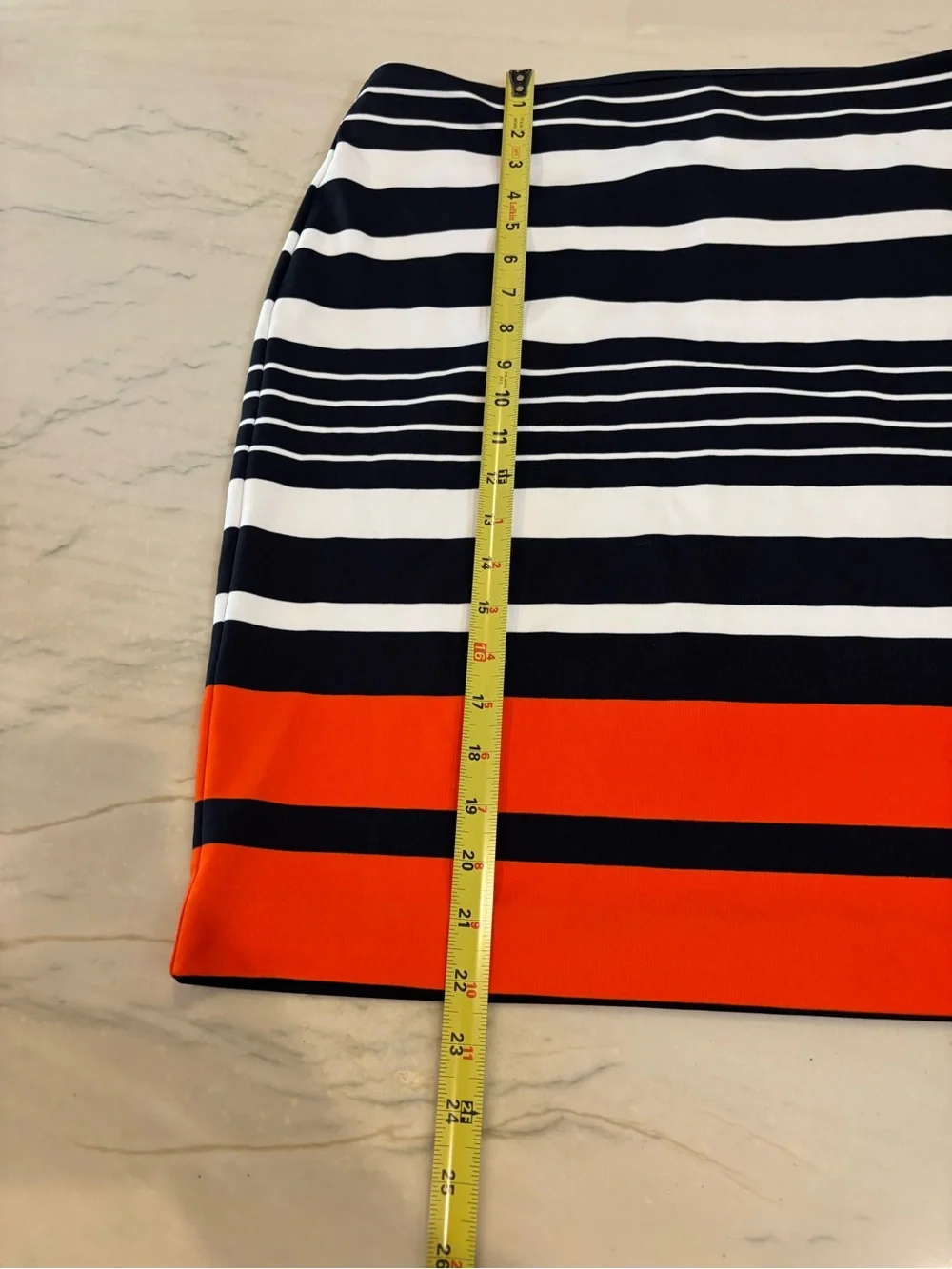 Michael Kors Striped Navy, White & Orange Pencil Skirt